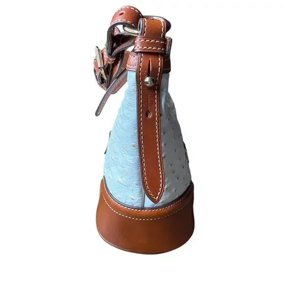 Dooney & Bourke Ostrich Collection Hobo Bag White Ivory Leather Brown Trim - Picture 3 of 12